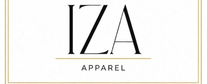 IZA Apparel logo with gold border